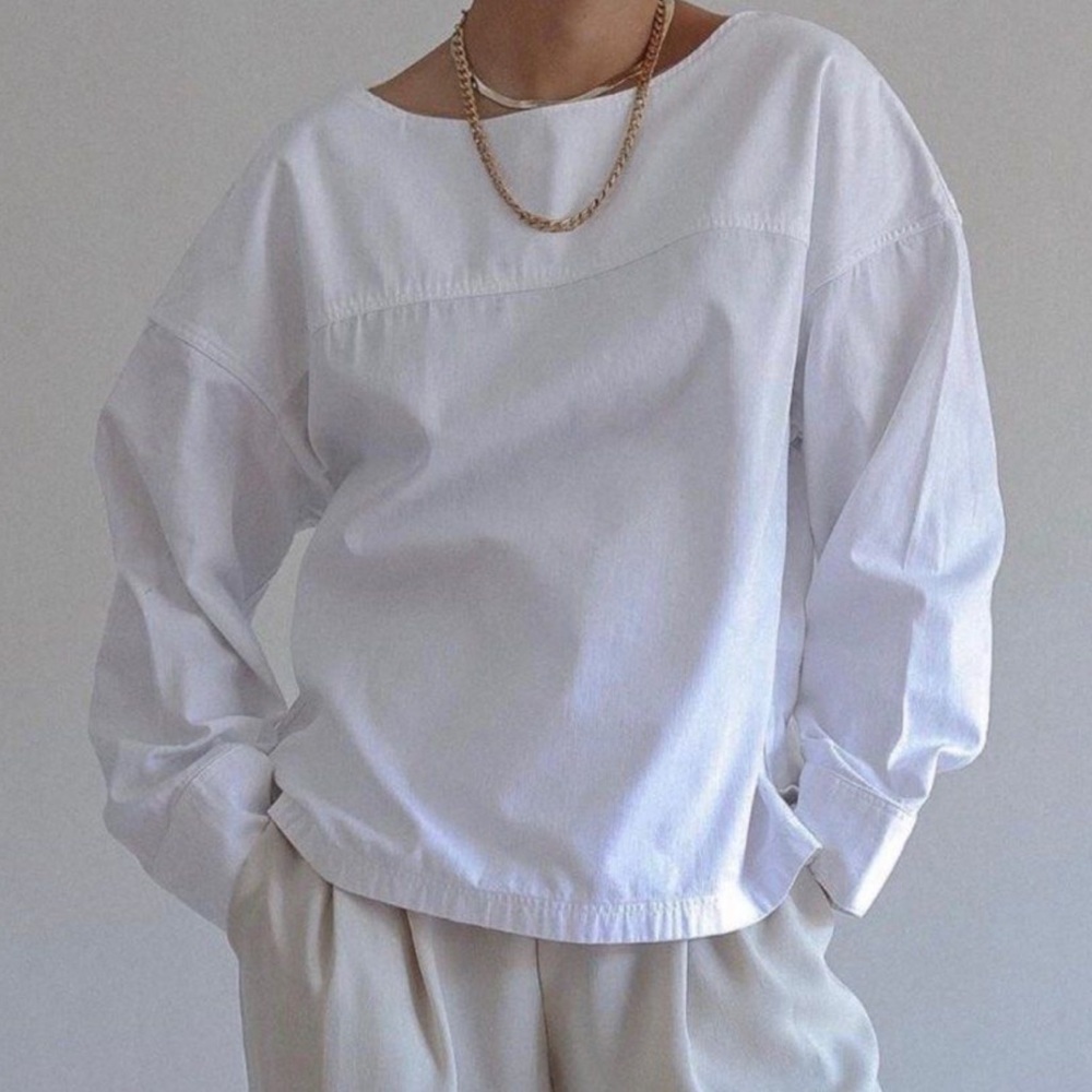 Uniqlo U Women’s White Denim Boat Neck Long Sleeve Blouse